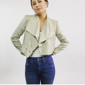 NWT LaMarque Tan Leather Linen Cropped Jacket
